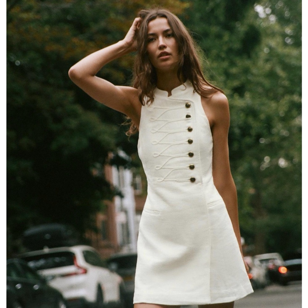 Zara Cream Military-Button Mini Dress